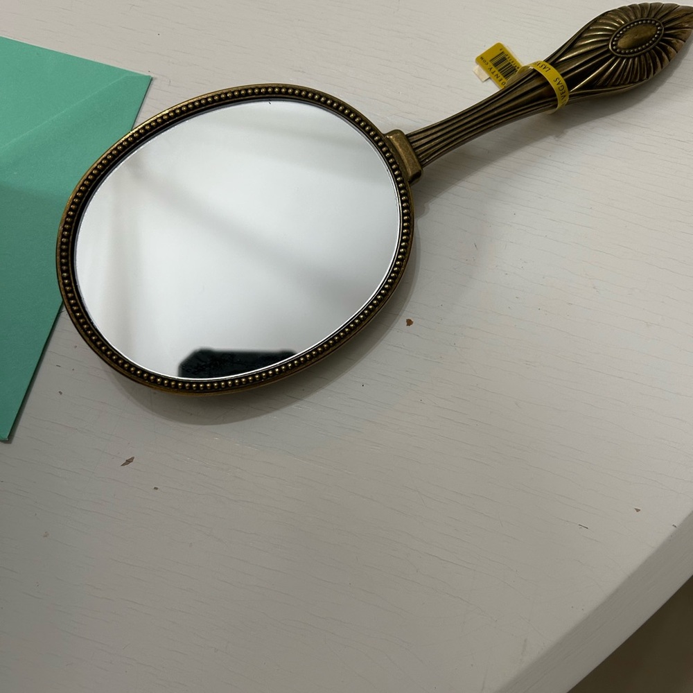 Vintage Brass Hand Mirror with Gem Accents
